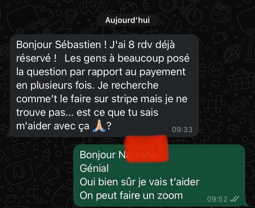 8 RDV déjà réservés, demande de paiement en plusieurs fois