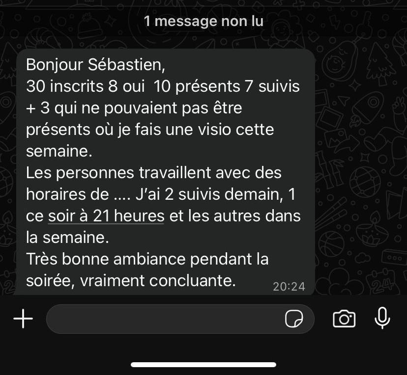 30 inscrits, 10 présents, 7 suivis programmés